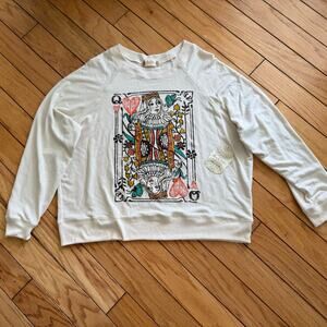 NWT Altar'd State Queen of Hearts Sweatshirt Cream Oversized Small